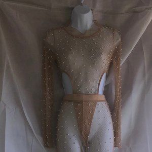Brown sheer purl studed body suit